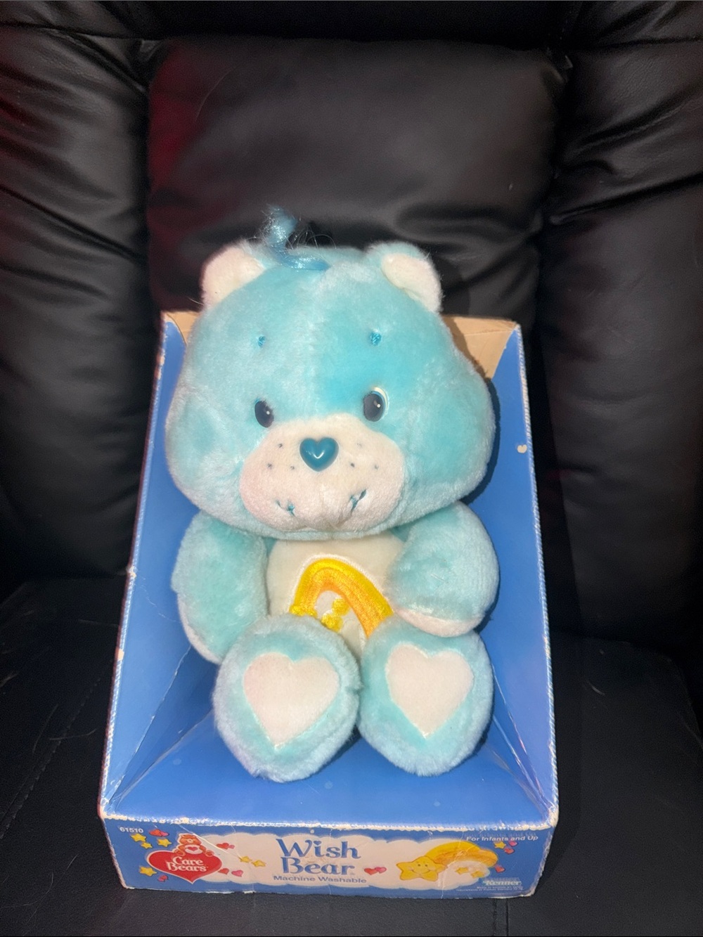 Vintage 1980’s Care Bears Wish Bear Light Blue Plush with Yellow Rainbow Belly